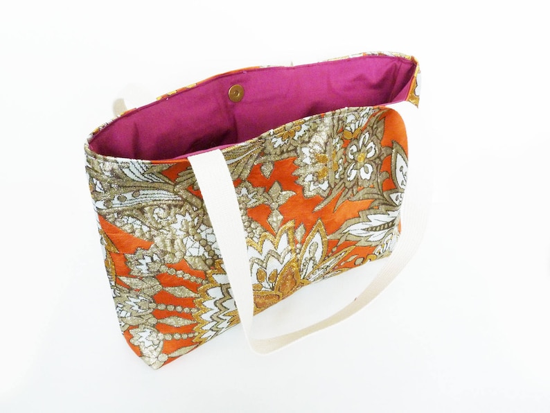 orange and metallic decorative vintage Japanese obi fabric vintage obi handbag Tote bag