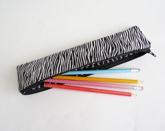 Straw pouch, zebra print cotton fabric, zebra lover, zebra gift, gifts for her, packed lunch, pencil case, crochet hook case, chopstick case