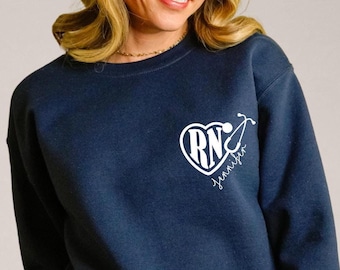 Custom Registered Nurse Sweatshirt With Name, Personalized RN Pocket Sweatshirt Funny, Cute Nurse Life Outfit For Nurse Appreciation Gifts