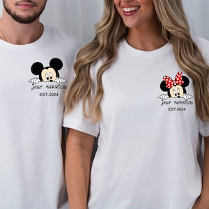 Two Sided Mr and Mrs Custom Est Shirts, Disney Honeymoon Couple Shirt, Honeymoon Matching, Just Married, Disney Wedding, Disneyland Vacation