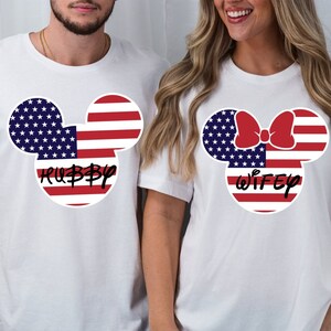 Custom Family Matching 4th Of July Shirts, Personalized Matching Disney 4th of July Disney Couple Shirt, Custom Wifey and Hubby Disney Tee
