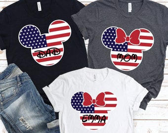 Disney 4th Of Family Matching Shirt With Custom Names, Personalized Matching Disney Family Shirt, Disney Mickey and Minnie Fourth Of July