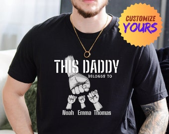 This Dad Belong To  Shirt, Personalized Dad Fist Bump Shirts, Fathers Day Shirt, Dad Shirt With Kids Names, Fathers Day Gift With Kid Names