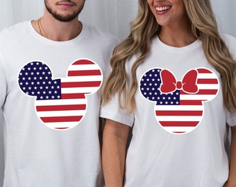 Couples Disneyland Shirts, Disney Mickey and Minnie Fourth Of July, Disney 4th Of Family Matching, Matching Disney Family Shirt For Couples