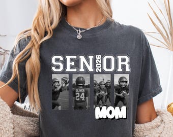 Comfort Color Custom Football Player Photos with Name Shirt, Custom 2026 Senior Football Mom Shirt, Sport Mama Tee