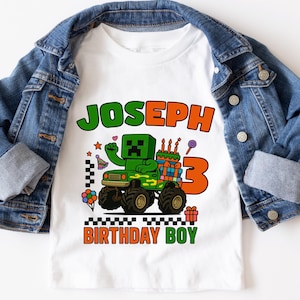 Gamer Birthday Shirt For Kids, Personalized Creeper Game Birthday Shirt, Custom Name and Age Shirt, MineC Birthday Party Shirt, Pixel Shirt
