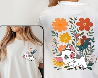 Retro 70s Pua And Hei Hei Floral Shirt,Disneyland Trip Shirt,Disney Friends Shirt,Disney Moana Shirt,Moana Princess Shirt,Disney World Shirt