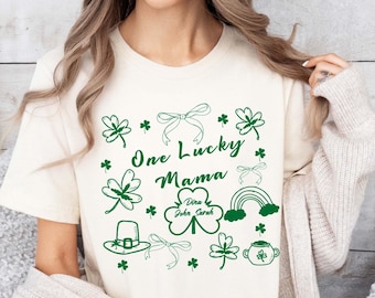 Custom One Lucky Mama Tshirt,Custom Mom Gift,Irish Mom Tee,Cute St Pattys Day Gift for Mom,St Pattys Mama Tee Lucky Mama Tee,St Pattys Women