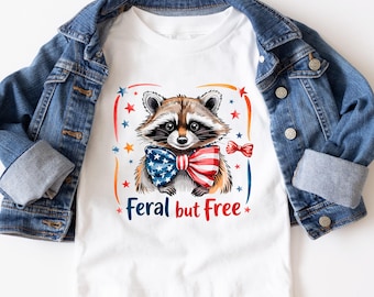 Feral But Free Kids Shirt, USA Raccoon Tee BabyTee,Patriotic Raccoon Toddler Shirt,Feral But Free Fourth of July Kids Shirt,Independence Day