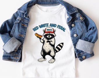 Funny 4th of July Kids Shirt, Red White and Feral Fourth of July Kids Shirt, Raccoon Boys Tee, Funny USA Tee, Patriotic Toddler Boy Girl Tee