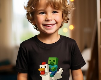 Chicken Jockey Shirt, Cartoon Graphic Shirt For Chicken Lovers, Funny Farm Animal Tee, Minec Movie T-shirt, Chicken Jockey, Gamer Gift