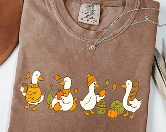 Comfort Color Fall Cozy Silly Goose Tshirt, Fall Vibes Autumn Thanksgiving Tee, Fall Goose Shirt, Pumpkin Coffee T-Shirt