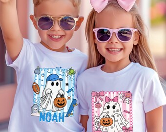 Custom Kids Name Ghost Shirts, Halloween Ghost Pumpkin Tshirt,Personalized Kids Halloween Shirt,Kids Halloween Shirt,Halloween Toddler Tee