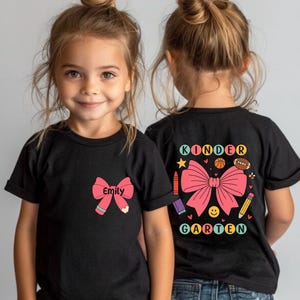 Custom Coquette Kindergarten Shirt, First Day Of School Tee,Back To School Kids Shirt,Toddler School Tee,Preschool Girl Tee,Custom Kids Name