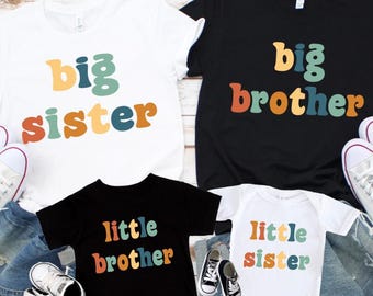 Matching Sibling Shirts, Big Sister, Big Brother, Little Brother, Little Sister Tee, Retro Kids, Toddler, Baby, Girls, Boys,Announcement Tee