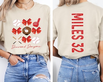 Personalized Baseball Mama Shirt with Bow, Mascot Custom Jersey, Tball Mom Shirt, Team Mom T Shirt with Kid Name Number, Baseball Sister Tee