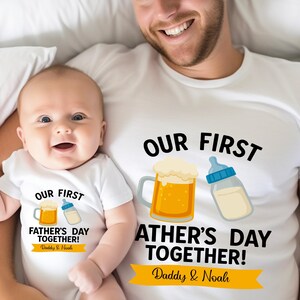 Our First Father&#39;s Day Matching Shirt And Bodysuit With Custom Names, Father&#39;s Day Gift Shirt,Personalized Dad And Baby Shirts,New Dad Shirt