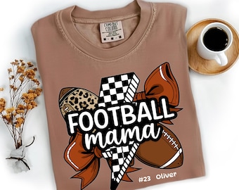 Comfort Color Custom Football Mama Shirt with Kids Name and Number, Personalized Football Mom T-shirt, Game Day Shirt for Football Mom Tee