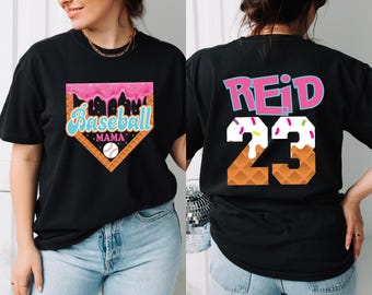 Personalized Baseball Drip Mama Shirt, Team Mom T Shirt, Ice Cream Drip Tee, ustom Baseball Number Jersey, Mother's Day Gift,Baseball Shirt