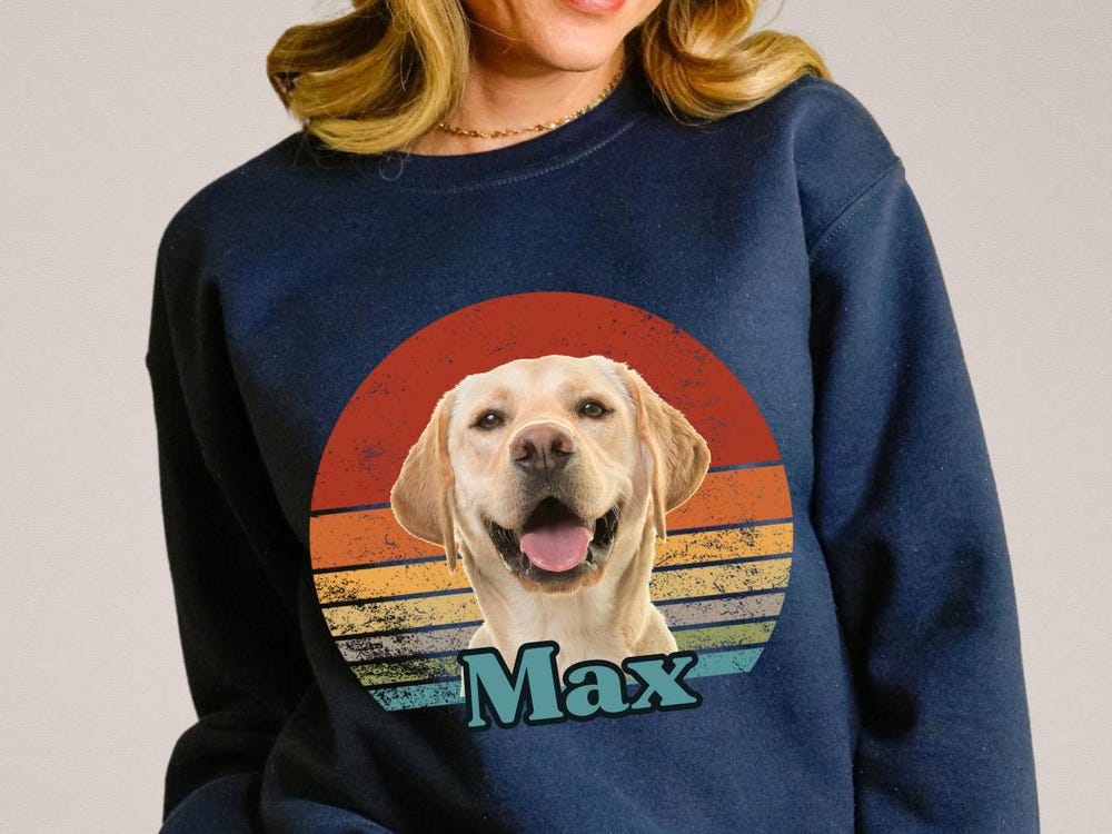 Personalized Dog Face Sweatshirt With Pet Photo And Name, Womens Pet Sweatshirt, Retro Sweat For Mens, Vintage New Year Gifts For Dog Lover Onlytee