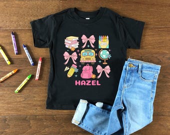 Custom Back To School Girls Shirt, Toddler Girl First Day Of School Tee, Girls Name School Shirt, Kindergarten Shirt, Preschool Girl Shirt