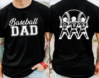 Custom Baseball Dad Shirt With Kids Number and Name,Baseball Dad Gift,Baseball Dad Tee,Custom Fathers Day Gift for Dad Baseball,Game Day Tee