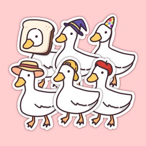 Cute Funny Duck with Hats Vinyl Sticker Set - 6 Count - Silly Goose Meme Stickers For Waterbottle, Laptops, Gifts, and more!
