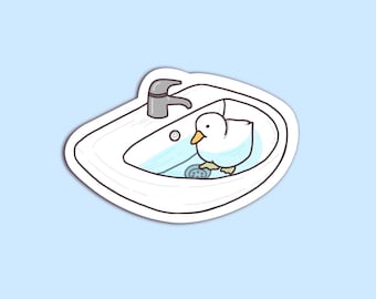 Duck Goose in Sink Sticker - Cute Funny Meme Waterproof Stickers - Sticker For Laptops Water Bottles Gifts etc.