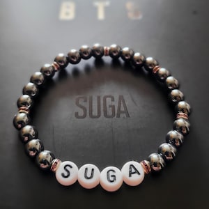 SUGA Hematite Bead Bracelet: Handmade Kpop Fan Jewellery