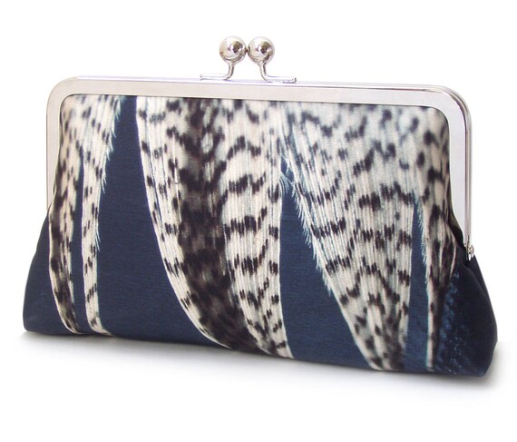 Bolso clutch de rayas de plumas bolso de seda estampado azul | Etsy España