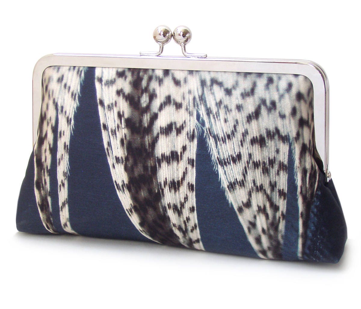Feather stripe clutch bag navy silk purse with chain handle Etsy