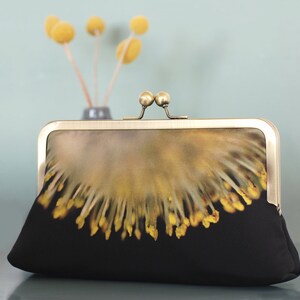 Yellow catkins clutch bag, sunburst blossom flower purse with chain handle image 2