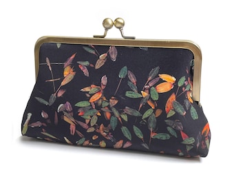 Loch leaf, silk clutch bag with optional chain handle