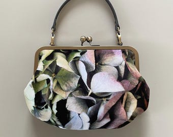 Hydrangea, velvet clutch bag with optional strap