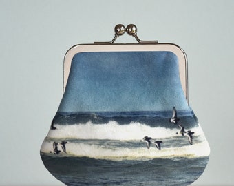 Oystercatchers, LARGE velvet kisslock purse with plant-dyed lining