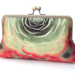 Succulent clutch bag, green and red silk purse