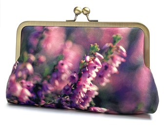 Heather, printed silk clutch bag, flower purse with chain handle