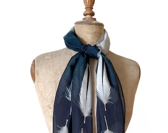 White feather silk scarf, black and white wrap, chiffon, OYSTERCATCHER