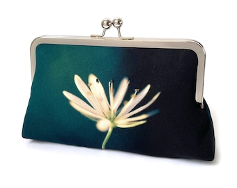 Stitchwort flower, silk clutch bag with optional chain handle