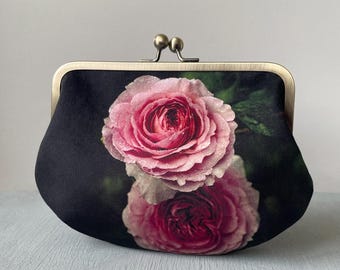 Roses, velvet clutch bag with optional strap