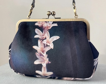 Twiggery, velvet clutch bag with shoulder strap - roomier size