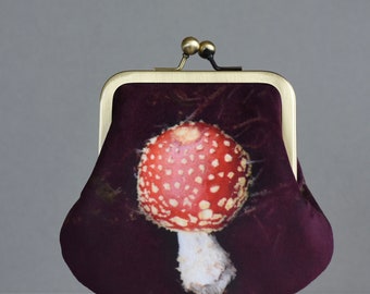 Fly Agaric mushroom purse, LARGE velvet pouch