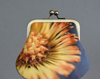 Yellow flower purse, LARGE velvet pouch
