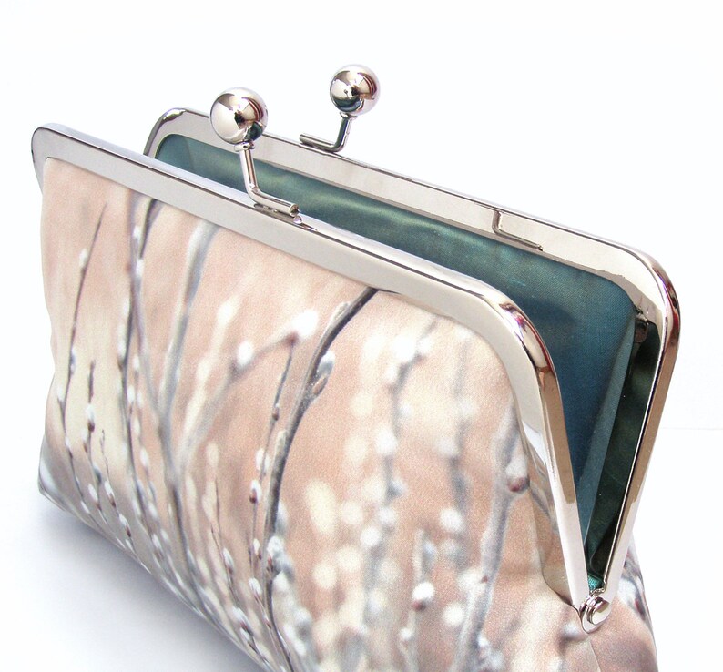 Willow blossom printed silk clutch bag, purse with chain handle image 3