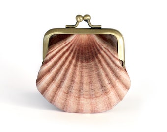 Seashell coin purse, velvet scallop pouch
