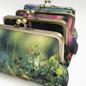 Woodland glade, printed silk clutch bag, purse with chain handle image 5