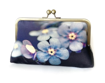 Forget-me-not, silk clutch bag with optional chain handle