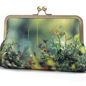 Woodland glade, printed silk clutch bag, purse with chain handle image 1