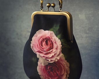 Winter rose, velvet crossbody bag, fits phone