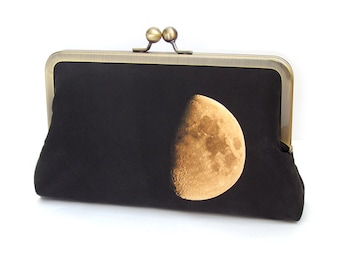 Moon, silk clutch bag with optional chain handle